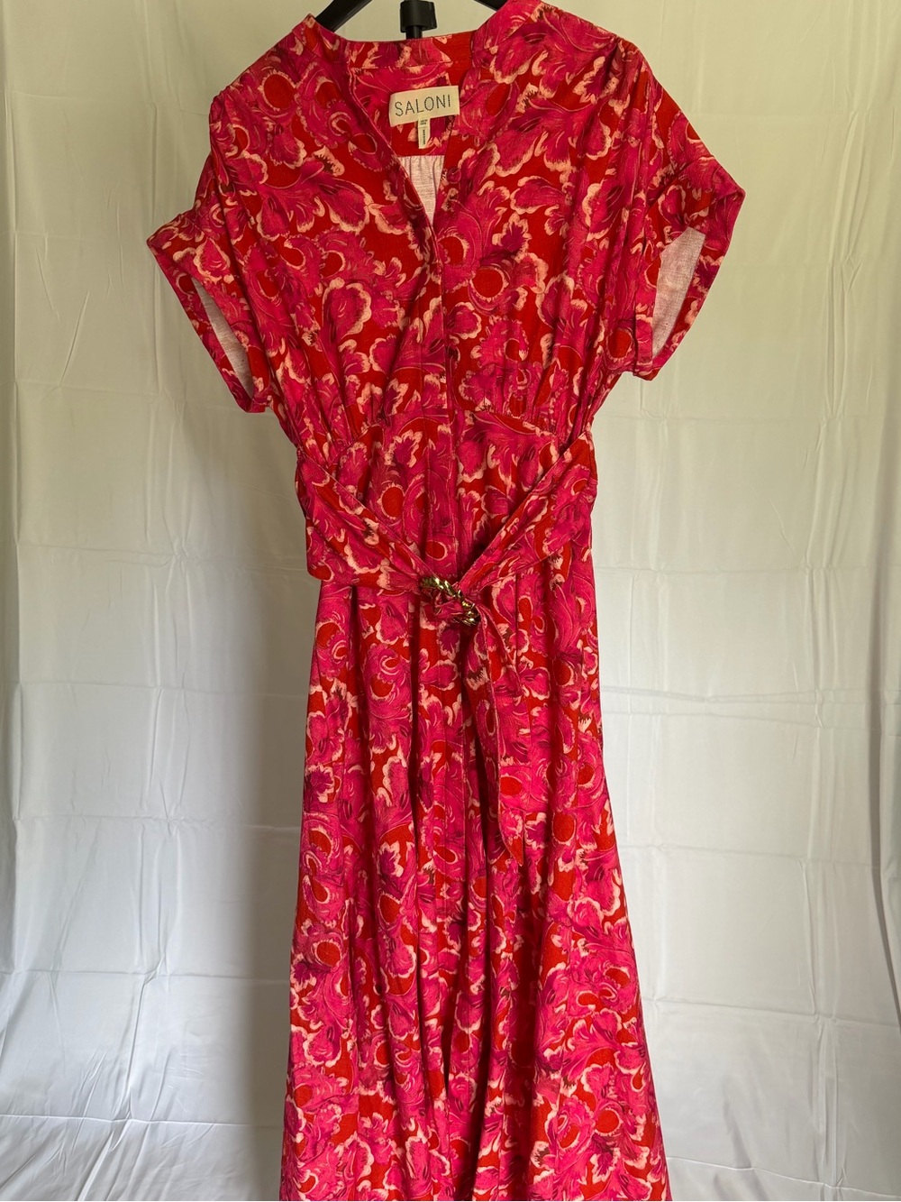 SALONI Fuchsia-Pink Floral Belted Maxi Dress- size 6